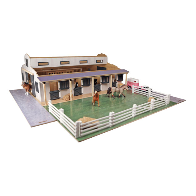 Écurie pour chevaux Kids Globe avec 7 boxes et pâturage 1:24