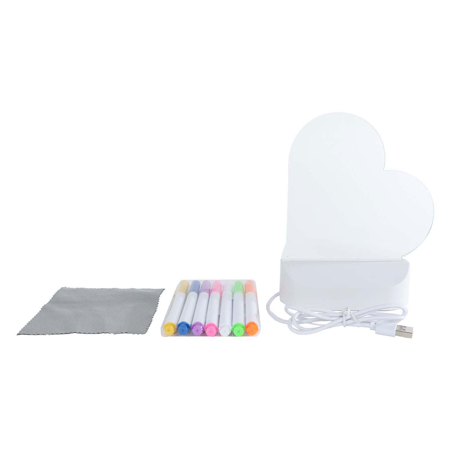 Glamour Lichtbord Hart met USB-aansluiting en 7 Stiften, 16cm
