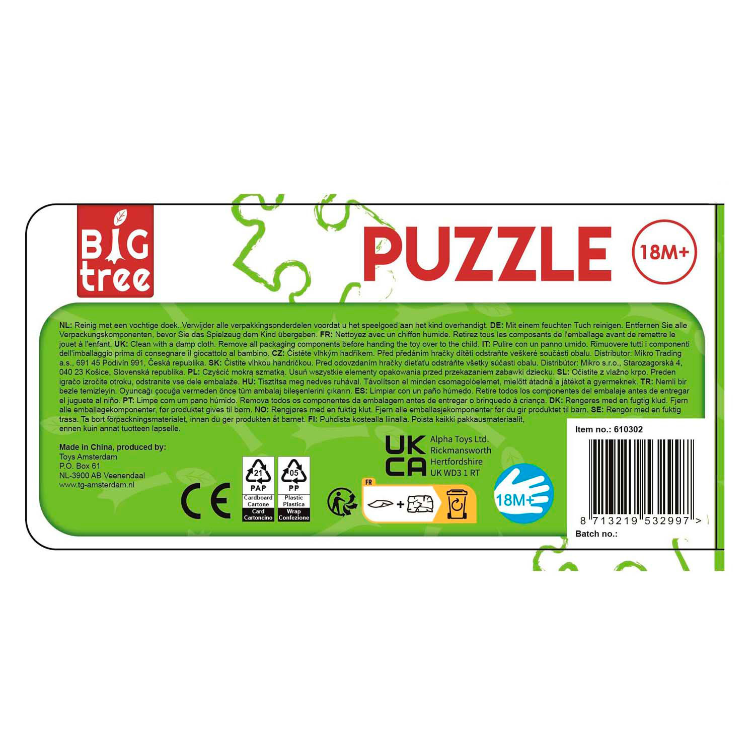 Big Tree Puzzel Hout Dieren FSC, 5st.