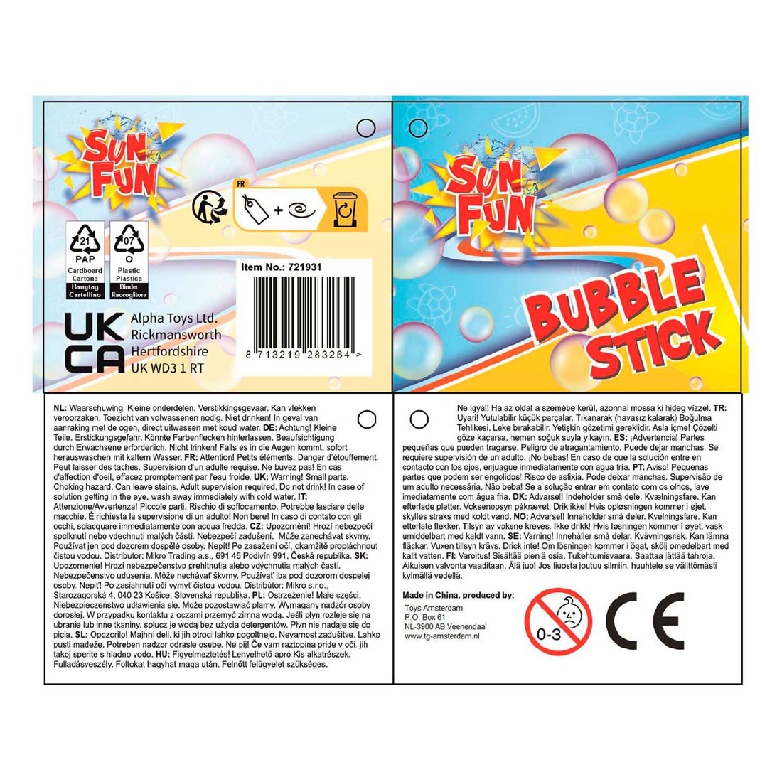 Sun Fun Bellenblaas Stick 120ml 37cm, 24st.