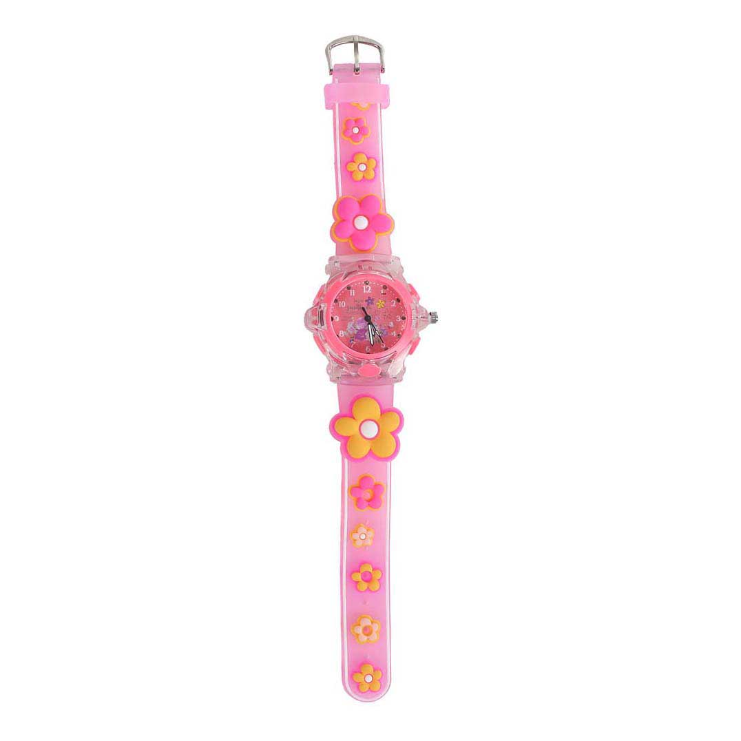 Montre analogique glamour à fleurs lumineuses - Rose clair