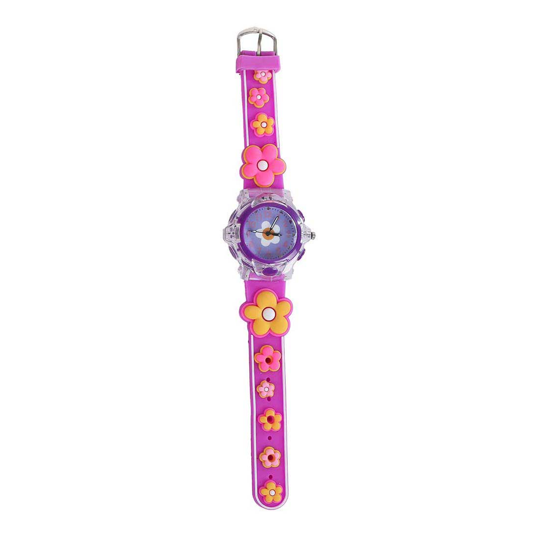 Montre analogique glamour à fleurs claires - Rose foncé