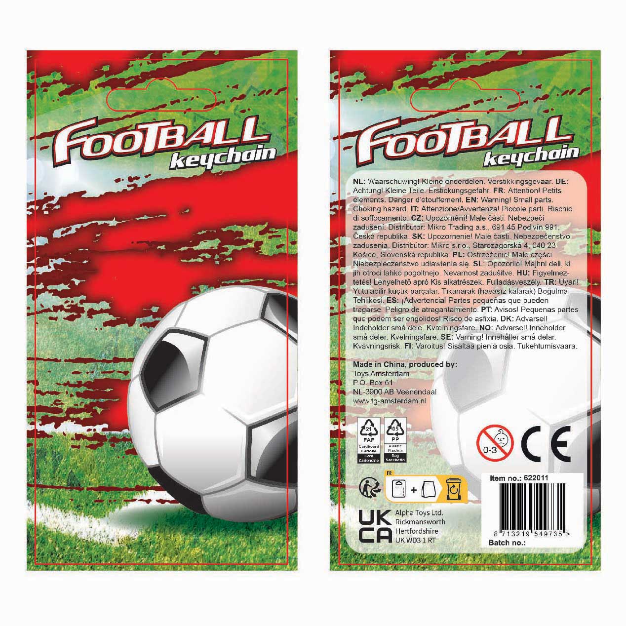 Porte-clés de football avec cordon et clip