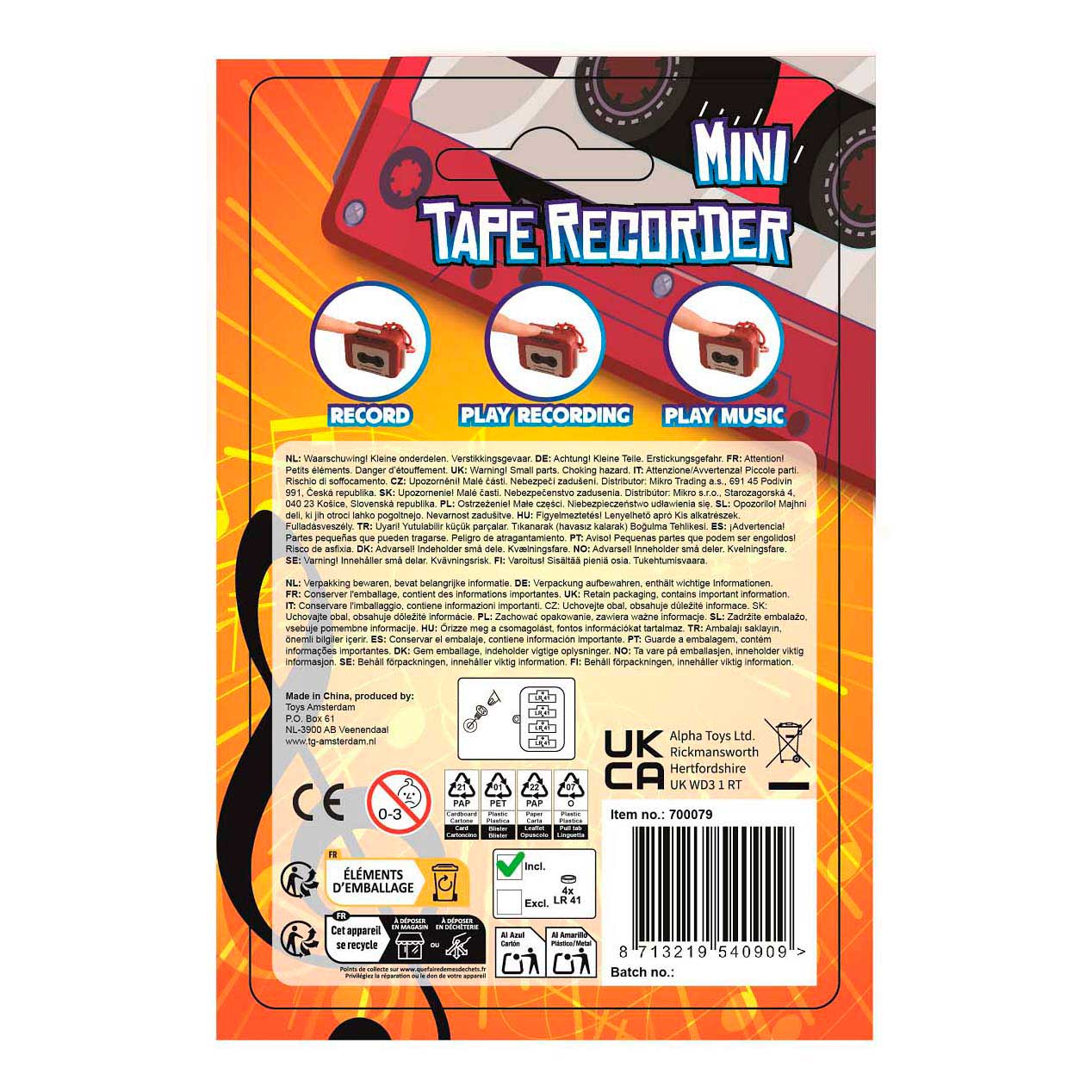 Porte-clés magnétophone à cassettes - 5,5 cm