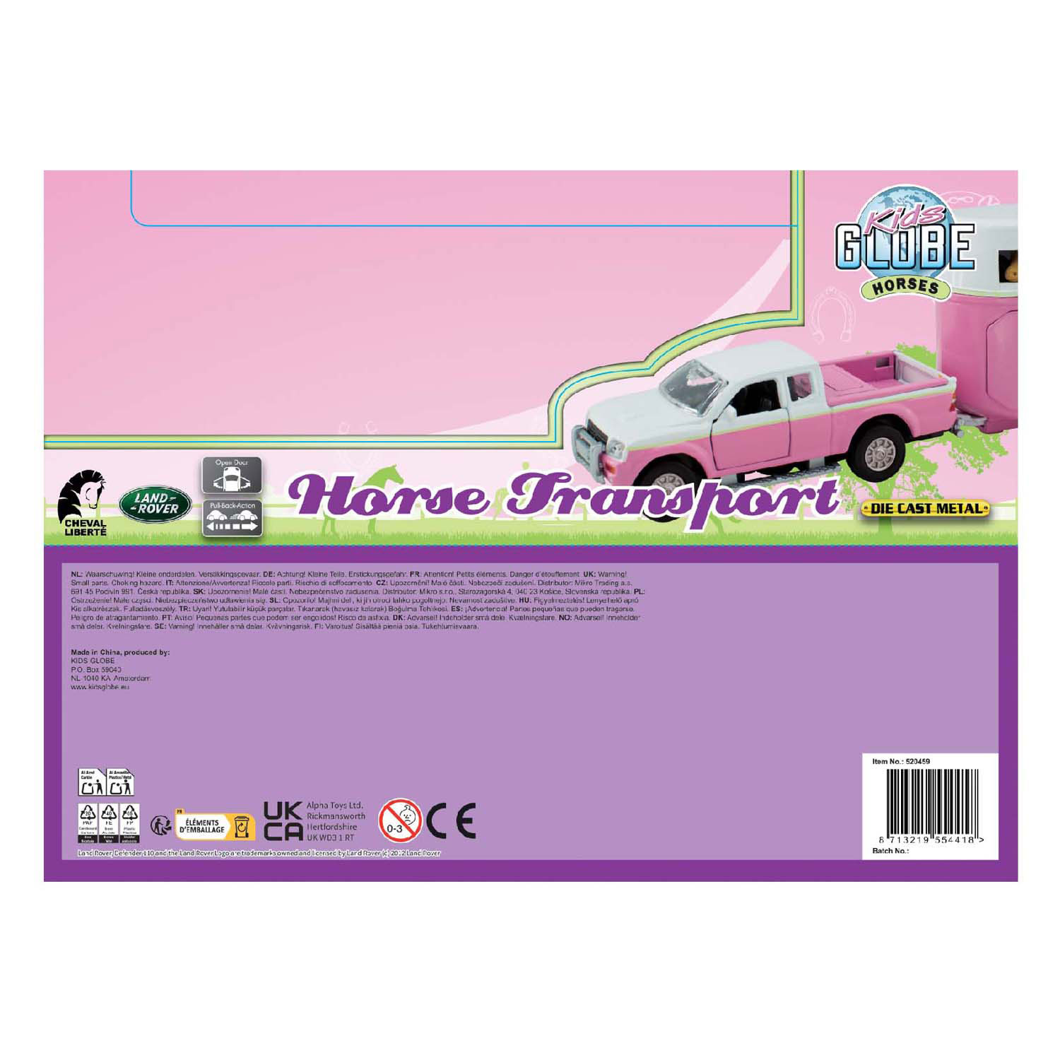 Globe Land Rover pour enfants avec remorque à chevaux Cheval Liberté - Rose