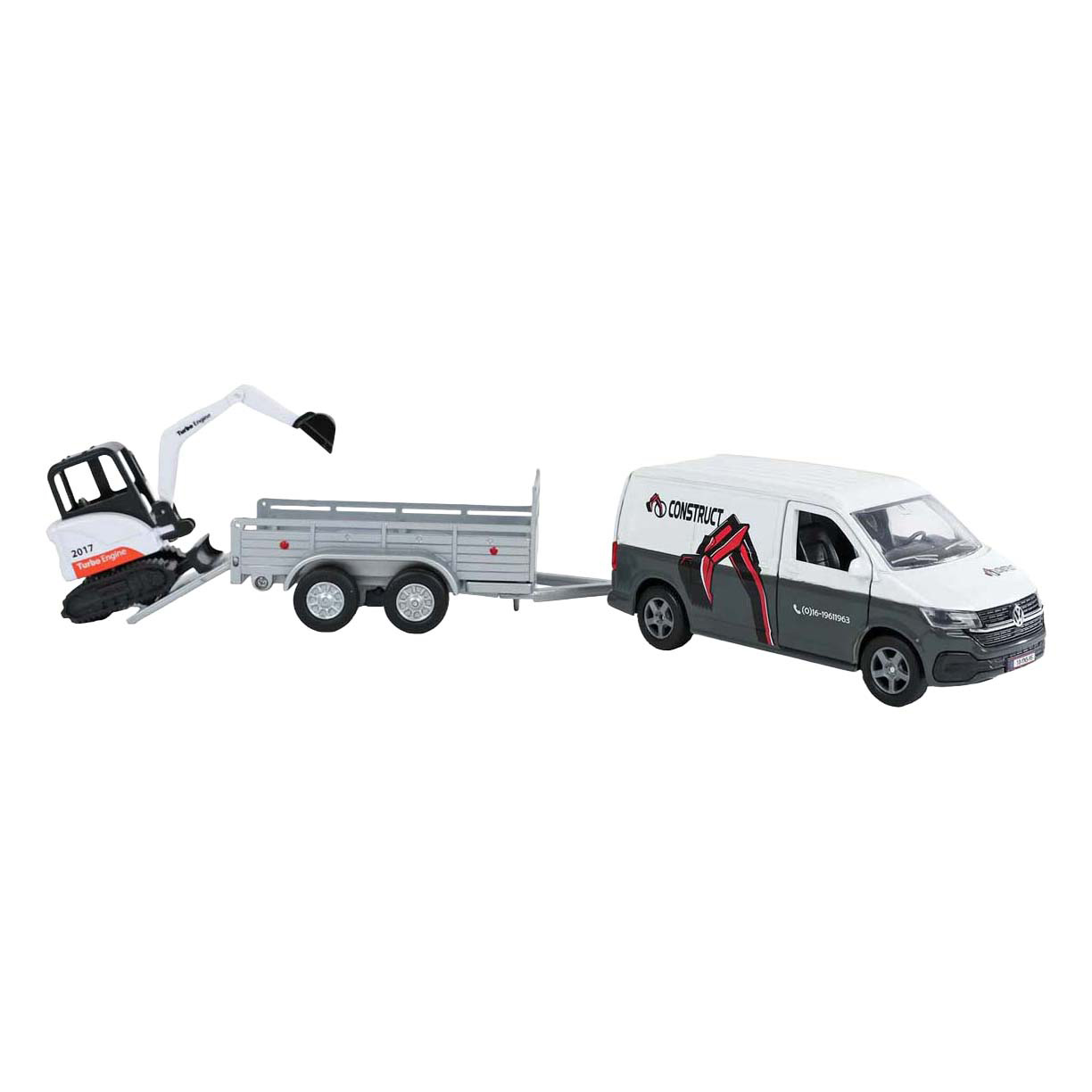 Kids Globe Die Cast Pull Back VW Transporter met Minigraver