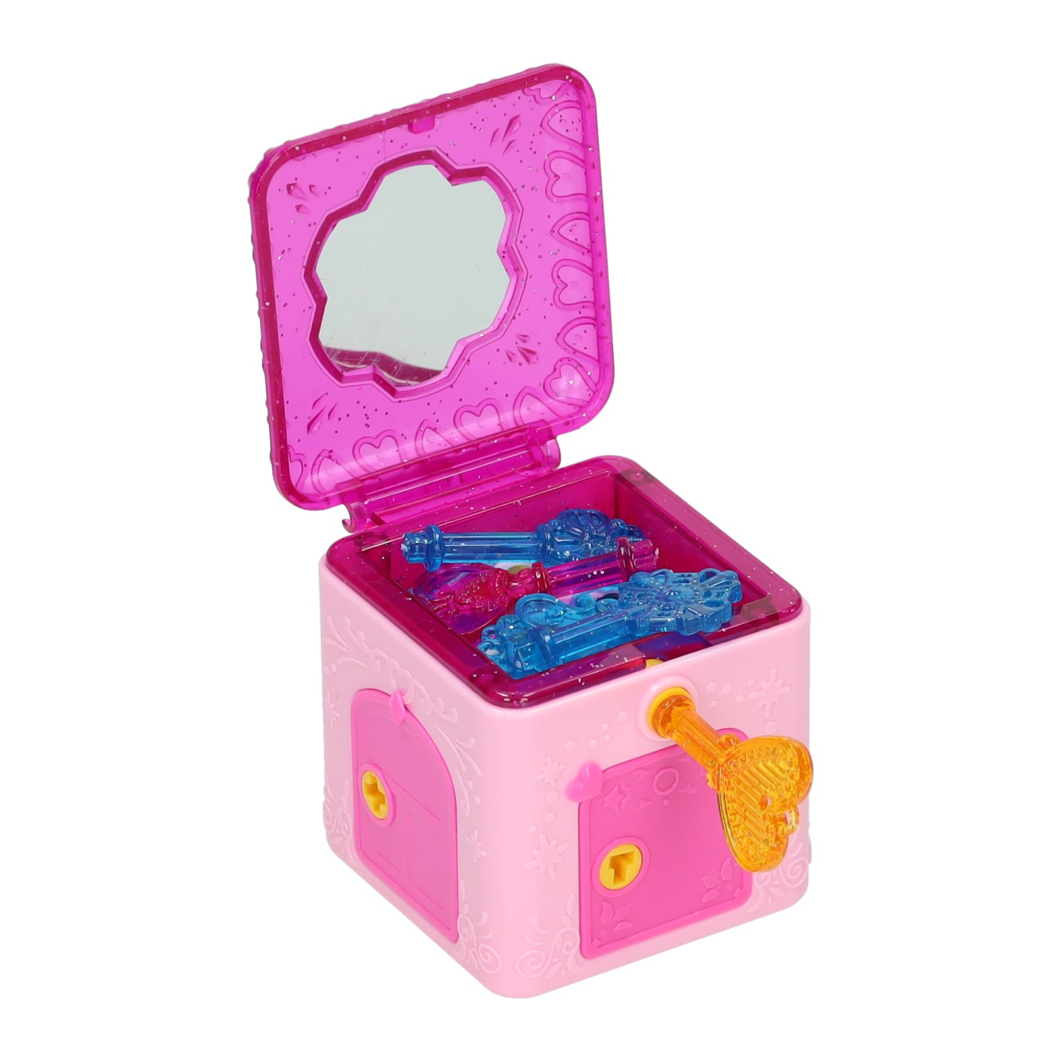 Boîte surprise rose contenant 5 clés - 5 x 5 x 5 cm