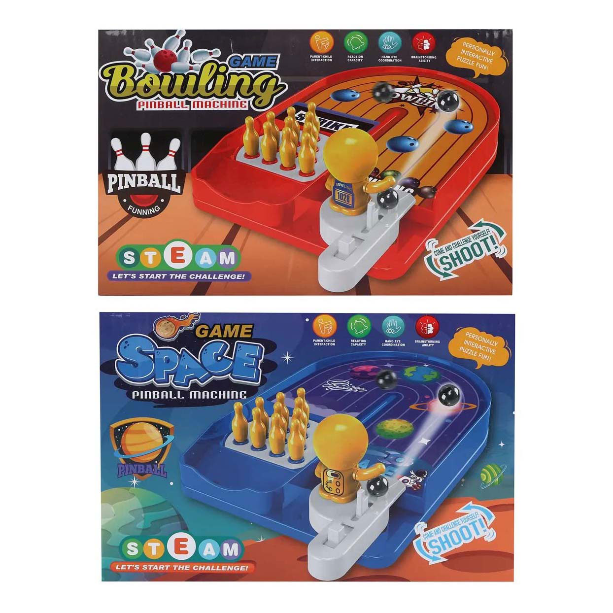 Pinball bowling game 2ass 19x13x3,5cm