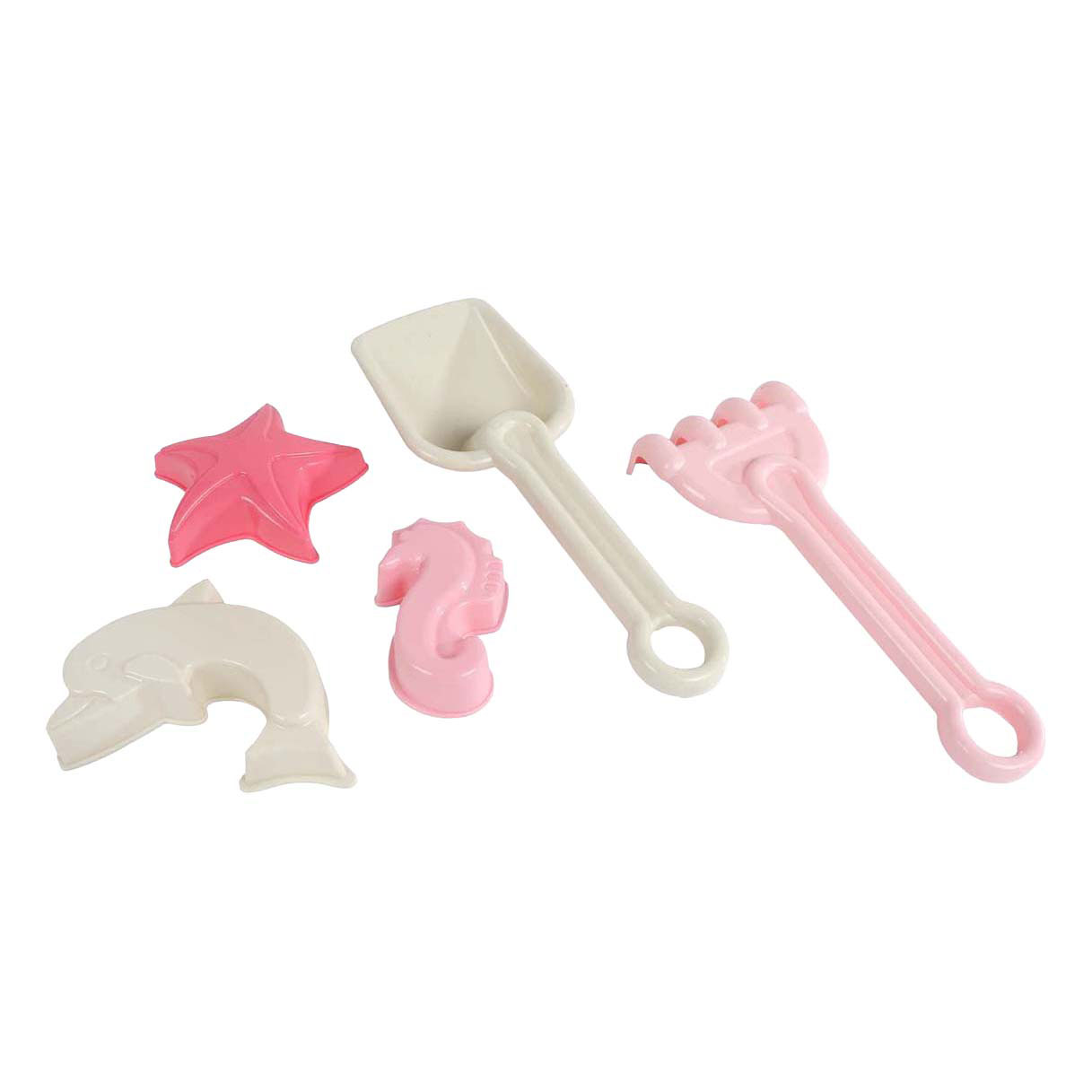 kleine Schaufel mit Rechen und 3 pastellfarbenen Sandformen Mädchen