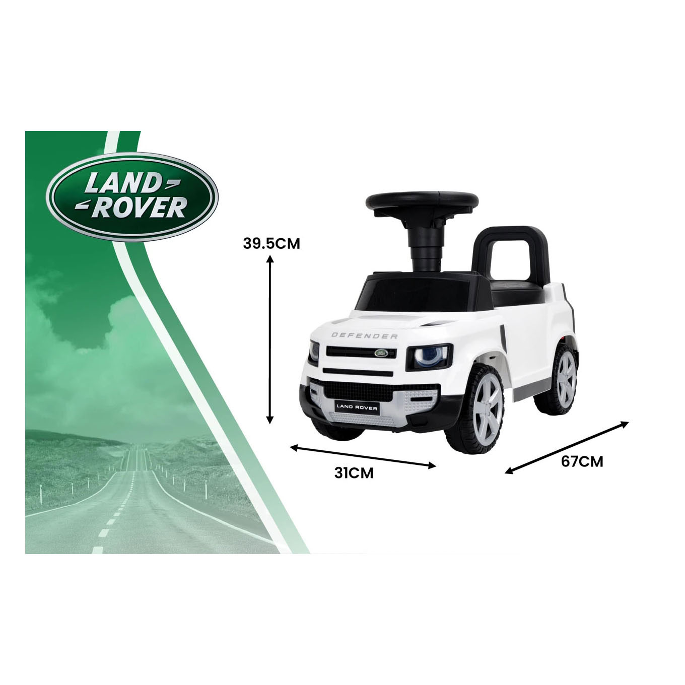 Land Rover Loopauto Wit met Geluid - 67 cm