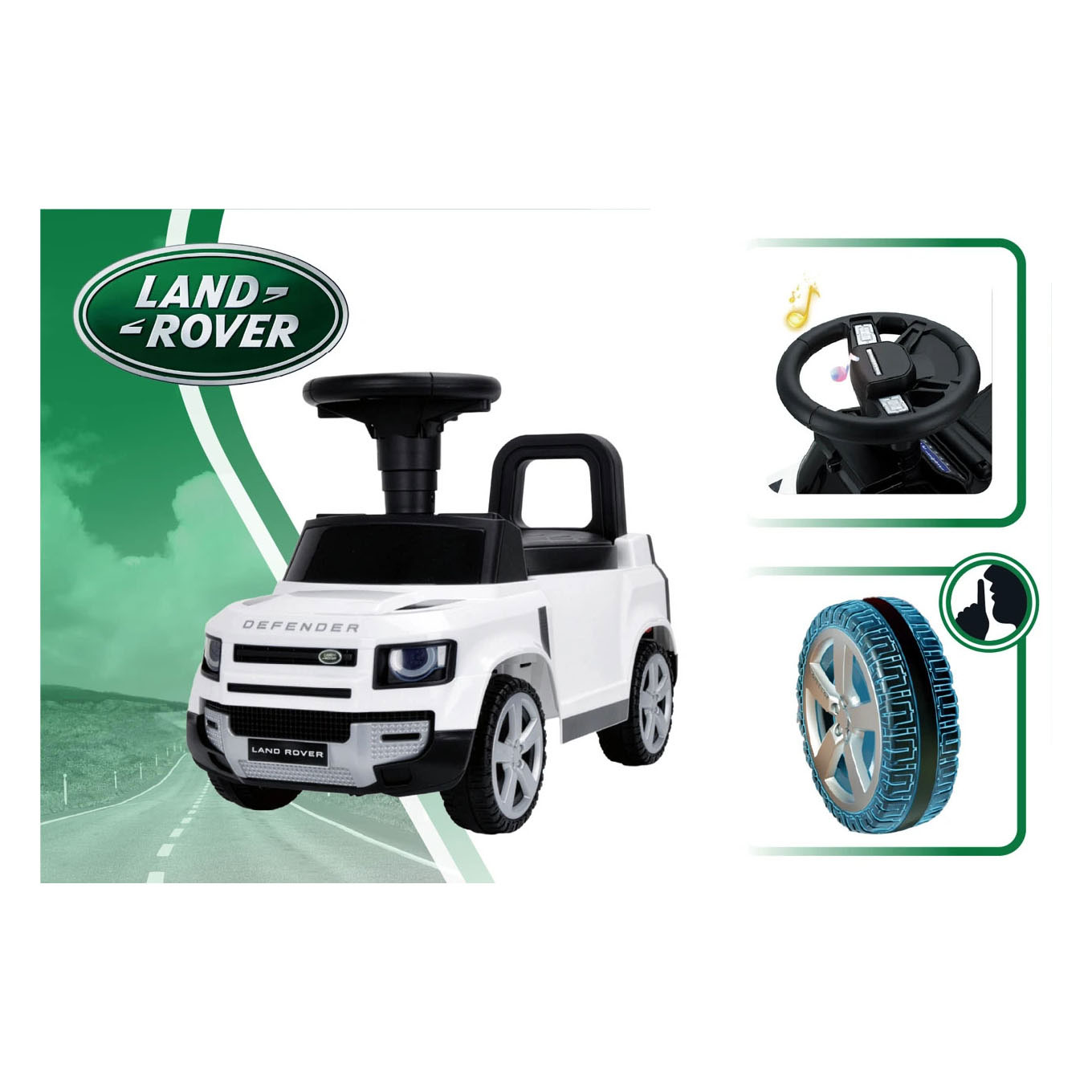 Land Rover Loopauto Wit met Geluid - 67 cm