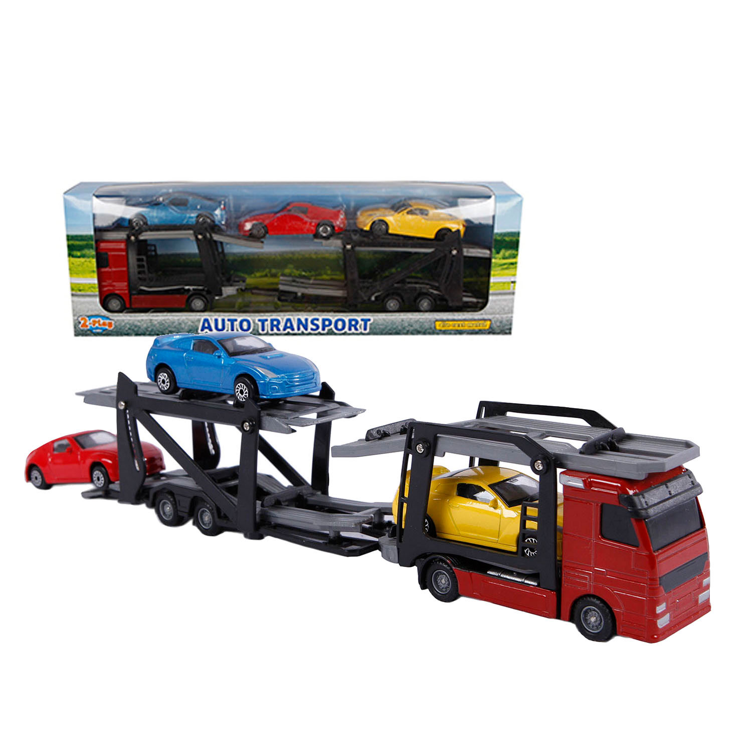 2- Play Transporteur de camion moulé sous pression avec voitures, 26 cm