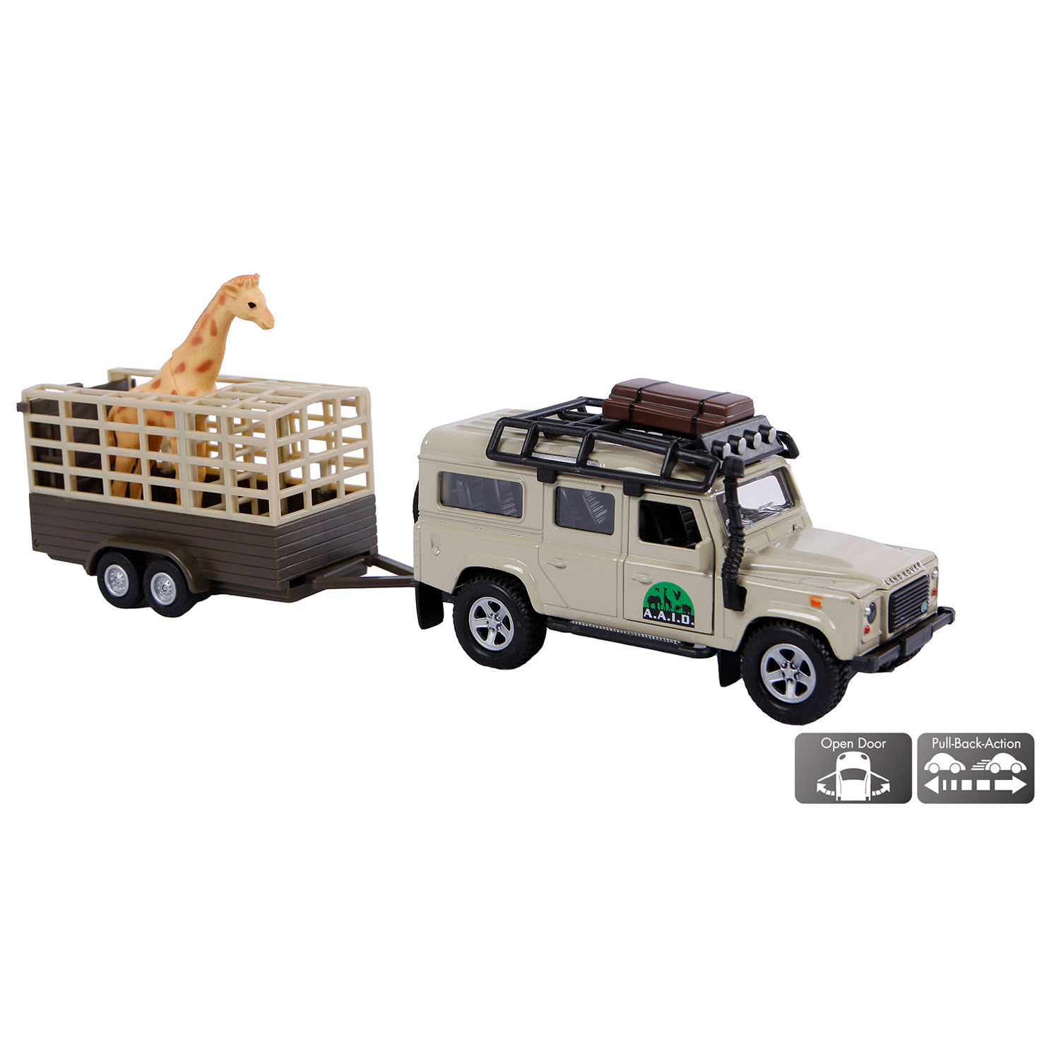 Kids Globe Land Rover moulé sous pression avec remorque girafe, 29 cm