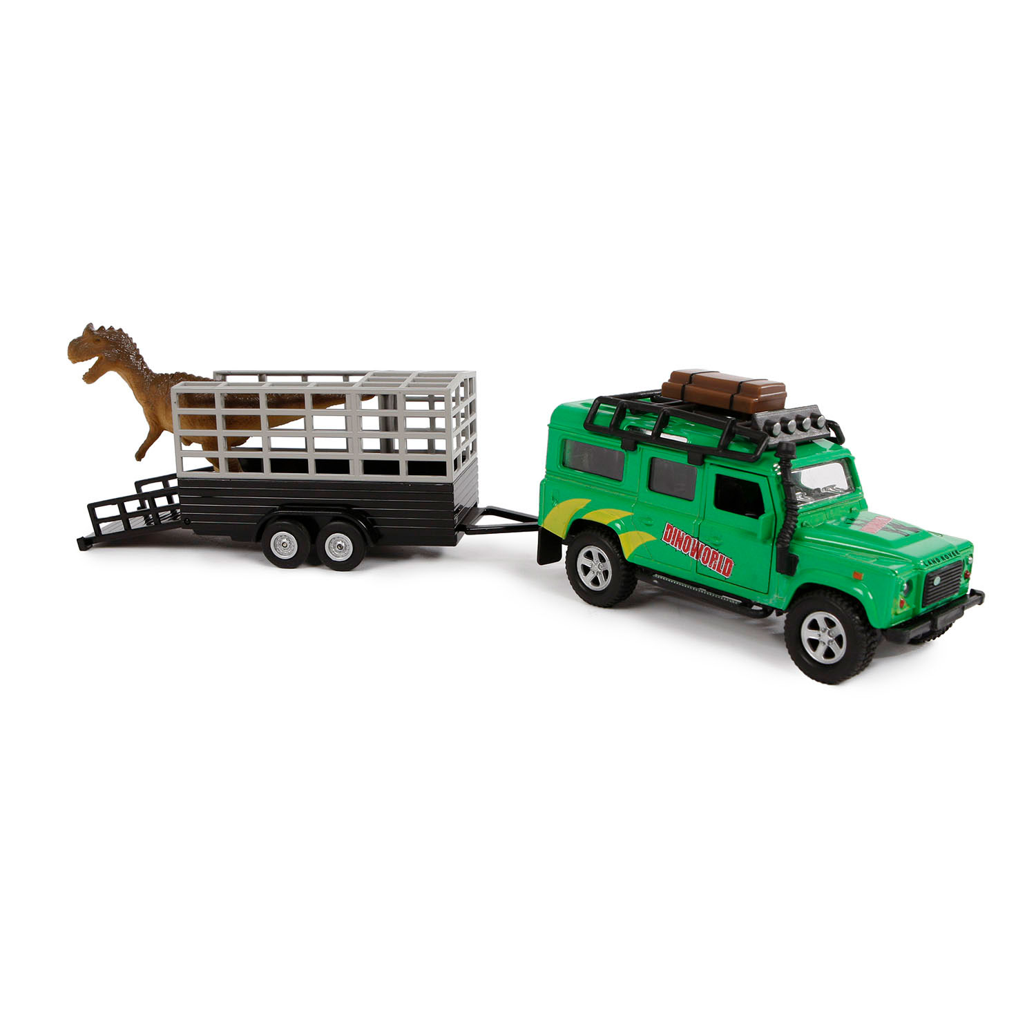 Kids Globe Die-cast Land Rover met Dino-trailer, 29cm