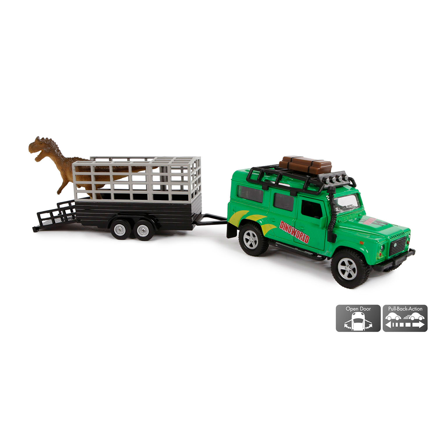 Kids Globe Land Rover aus Druckguss mit Dino-Anhänger, 29 cm