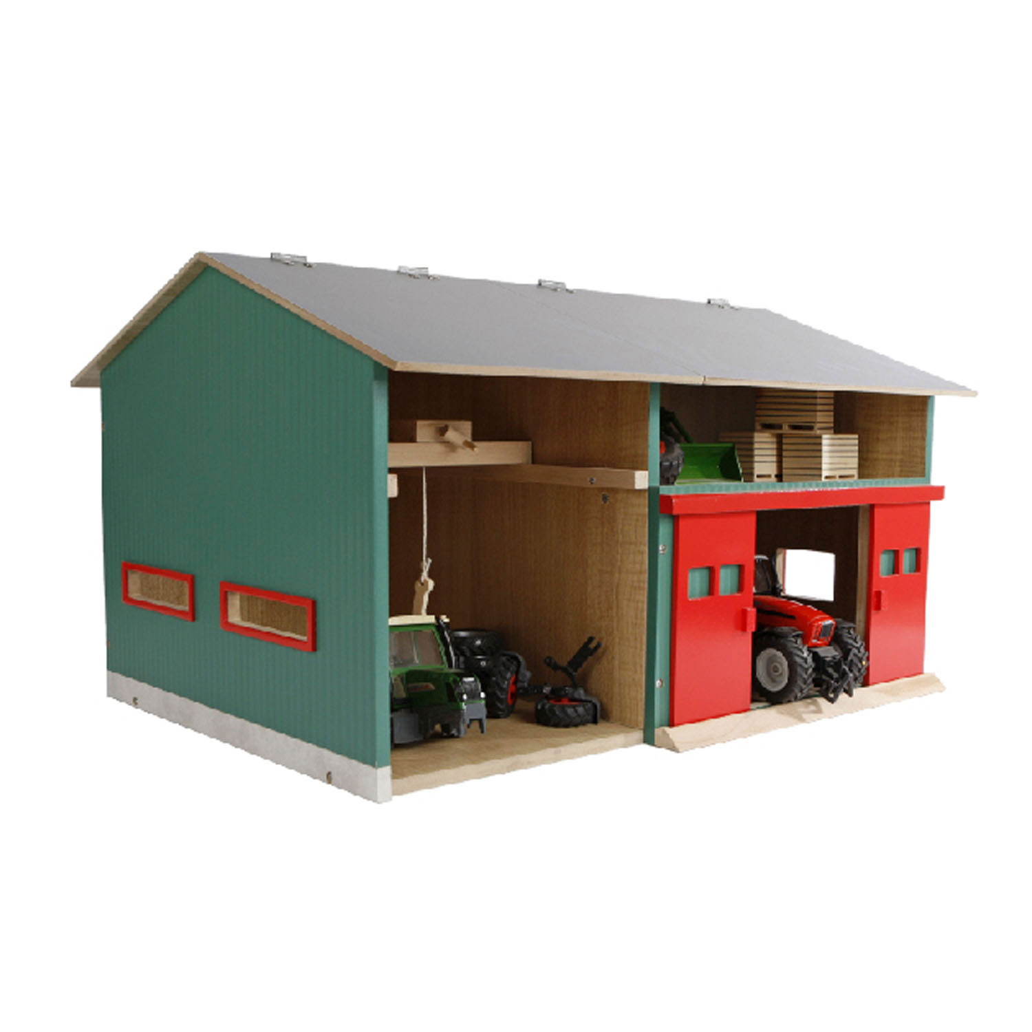KidsGlobe Werkstatt mit Lagerraum 1:32 Dach aufklappbar Tore beweglich 41x54x32 