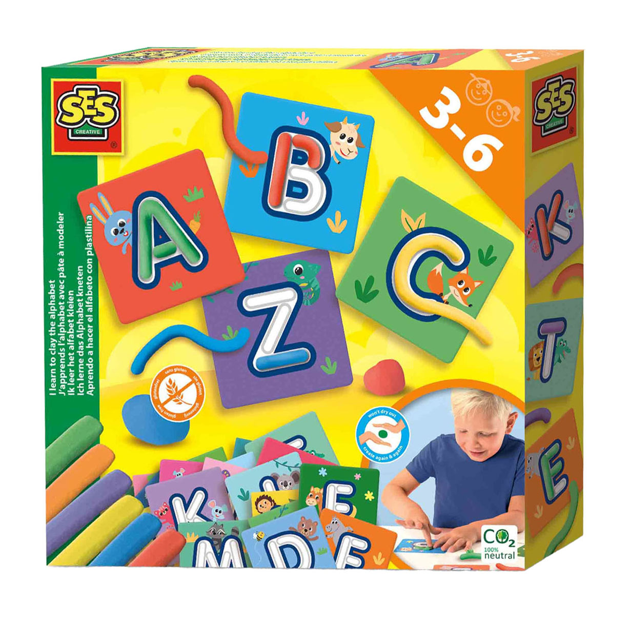 SES - Ik leer het alfabet kleien - leer het ABC met klei - 6 kleuren boetseerklei (6x20g) - glutenvrij - droogt niet uit