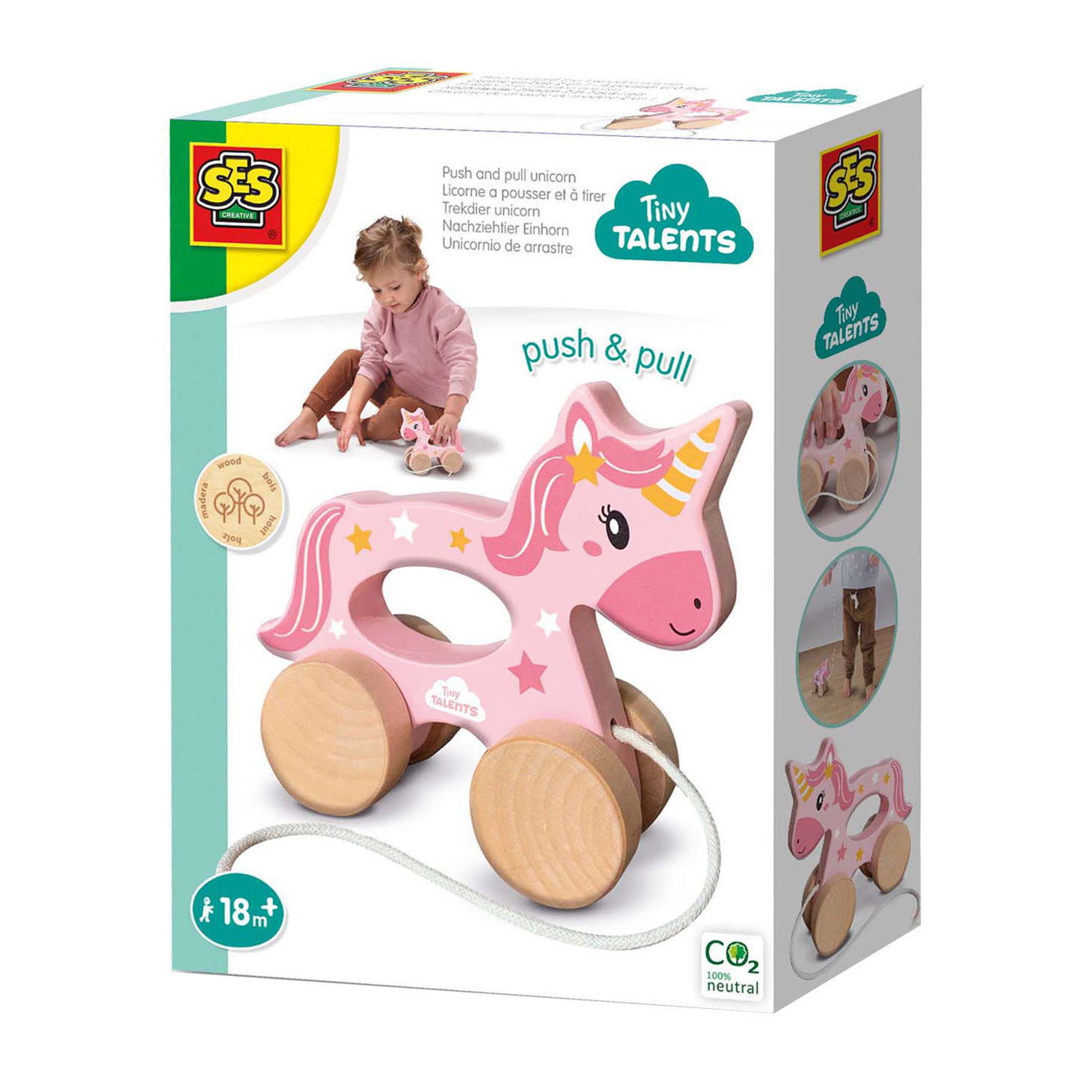 Animal à tirer en bois SES 2 en 1 - Licorne