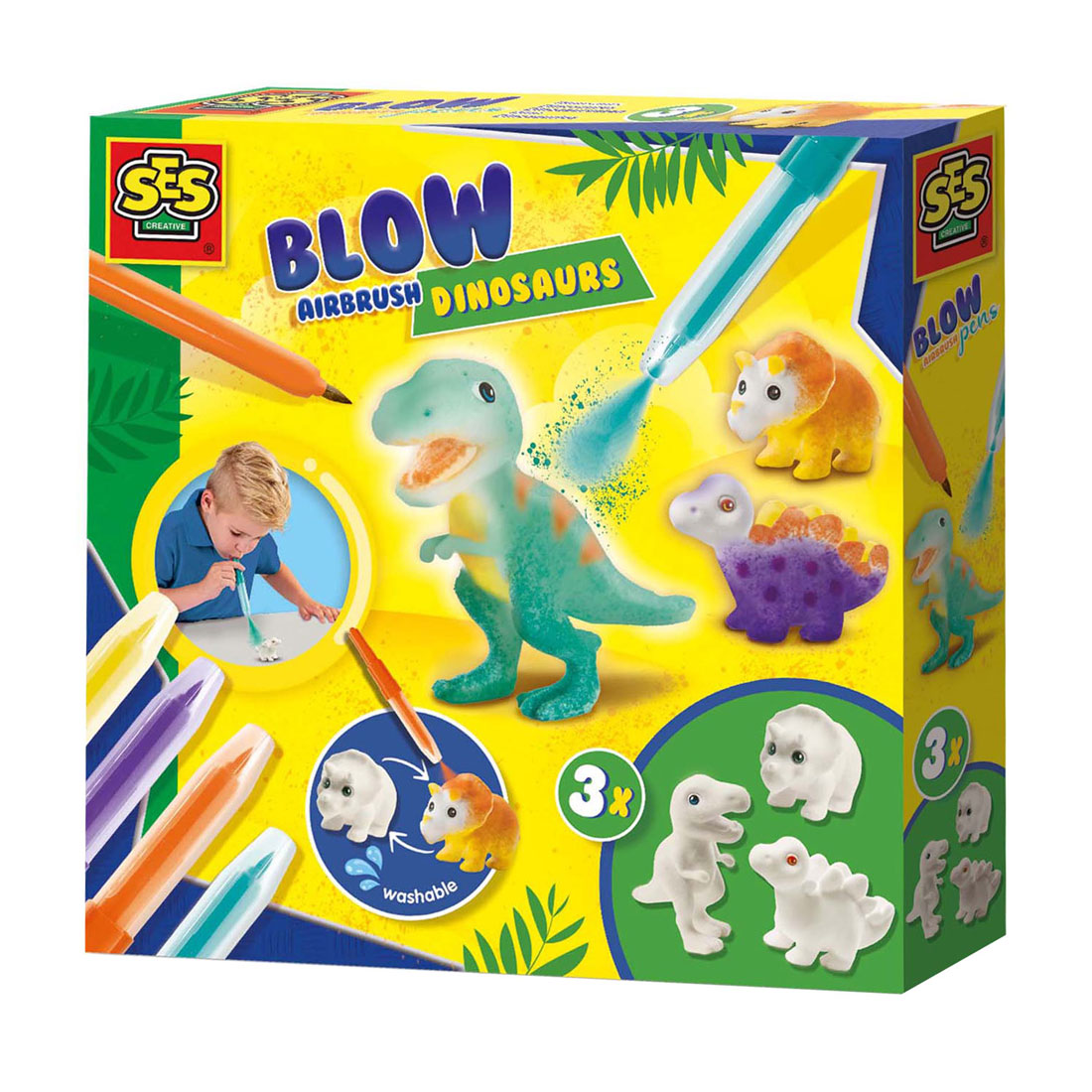 Stylos aérographes SES Blow - Dinosaures, 3 pièces.