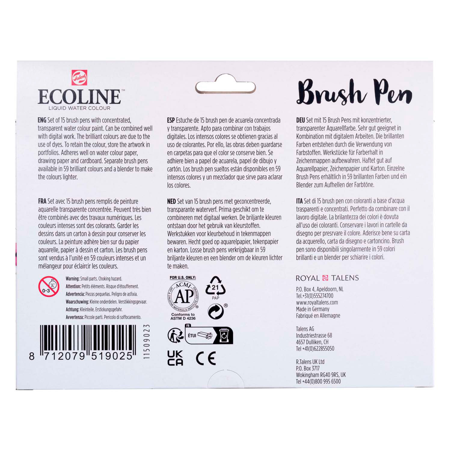 Ecoline Brush Pen Set, 15 Kleuren