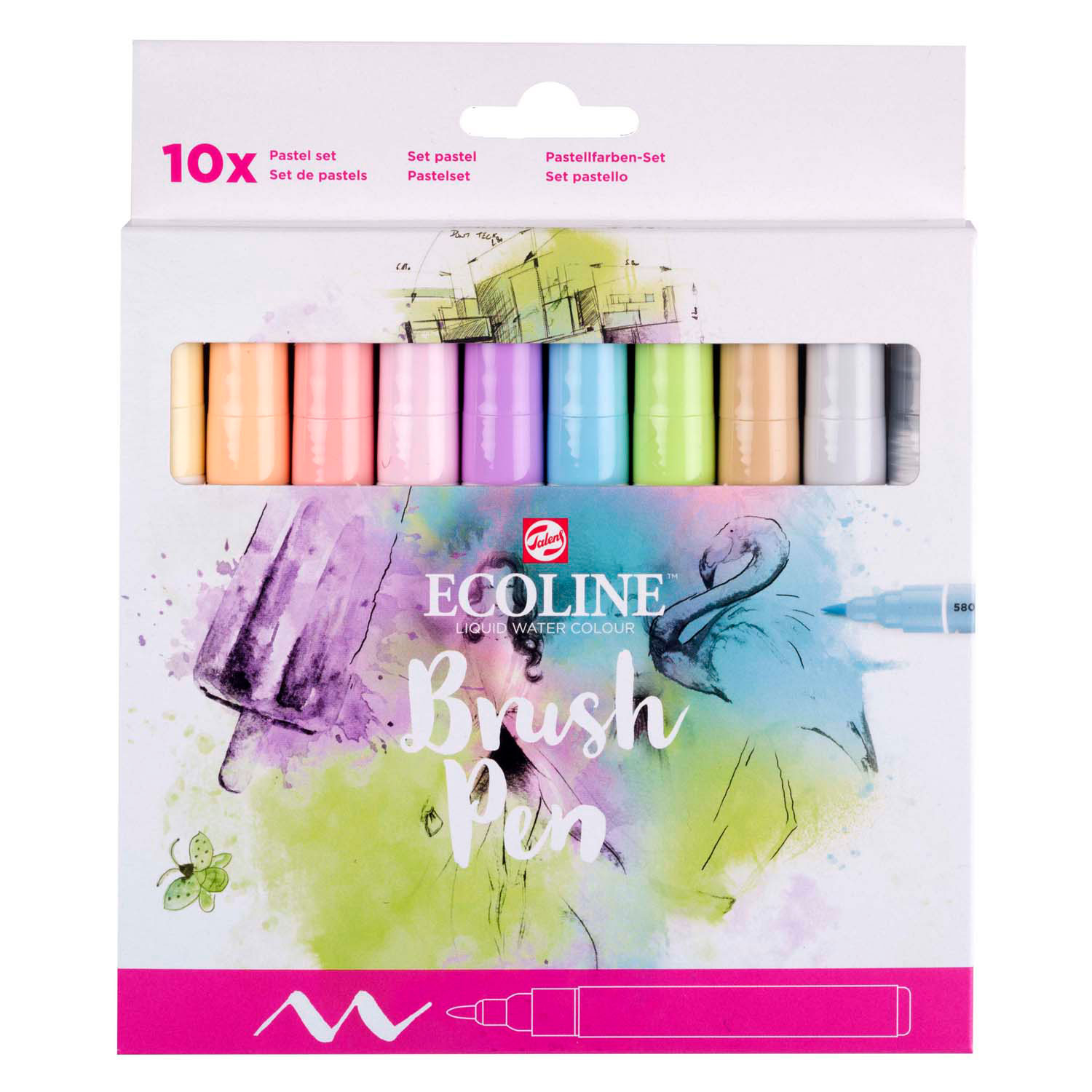 Ecoline Brush Pen Set Pastel, 10 Kleuren