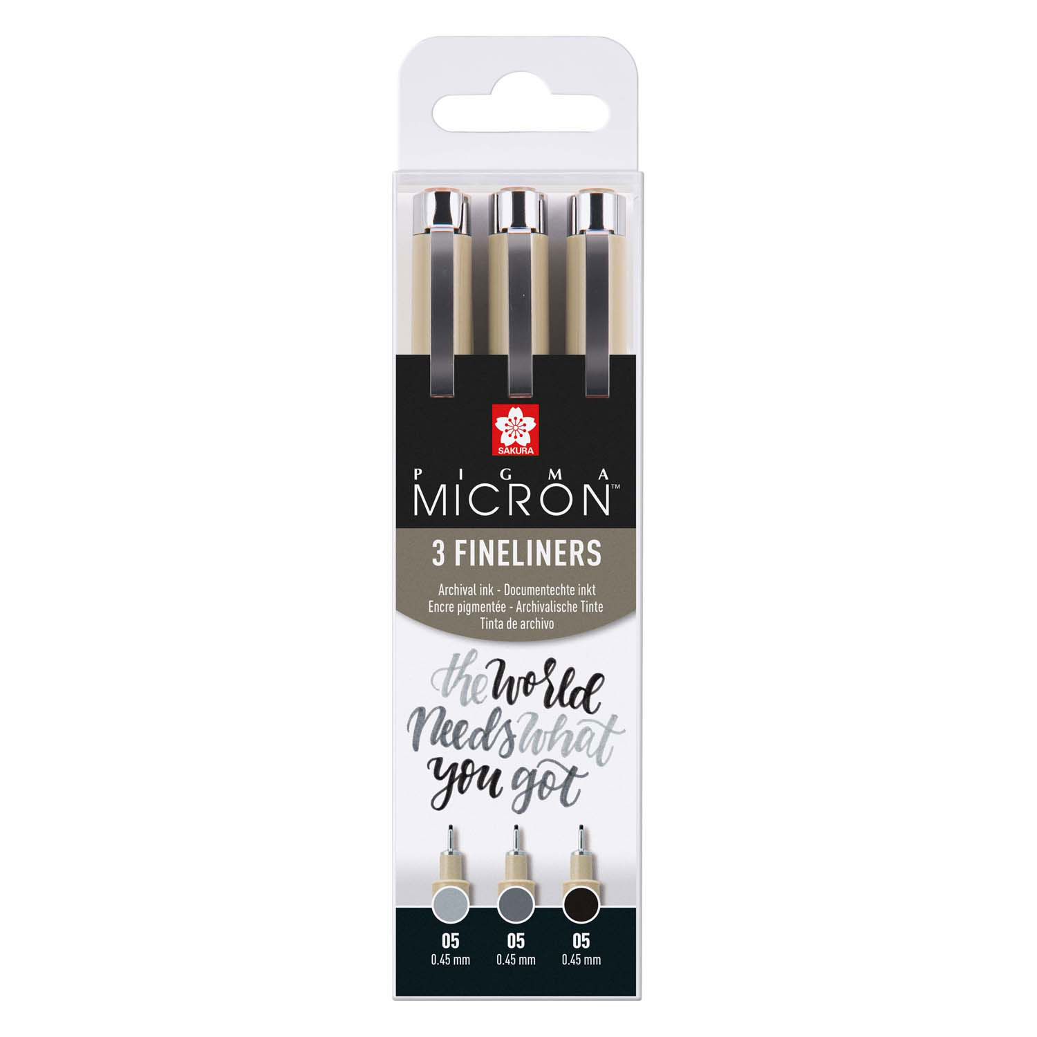 Sakura Pigma Micron 05 Fineliner Set, 3 Pennen,  Zwartgrijs