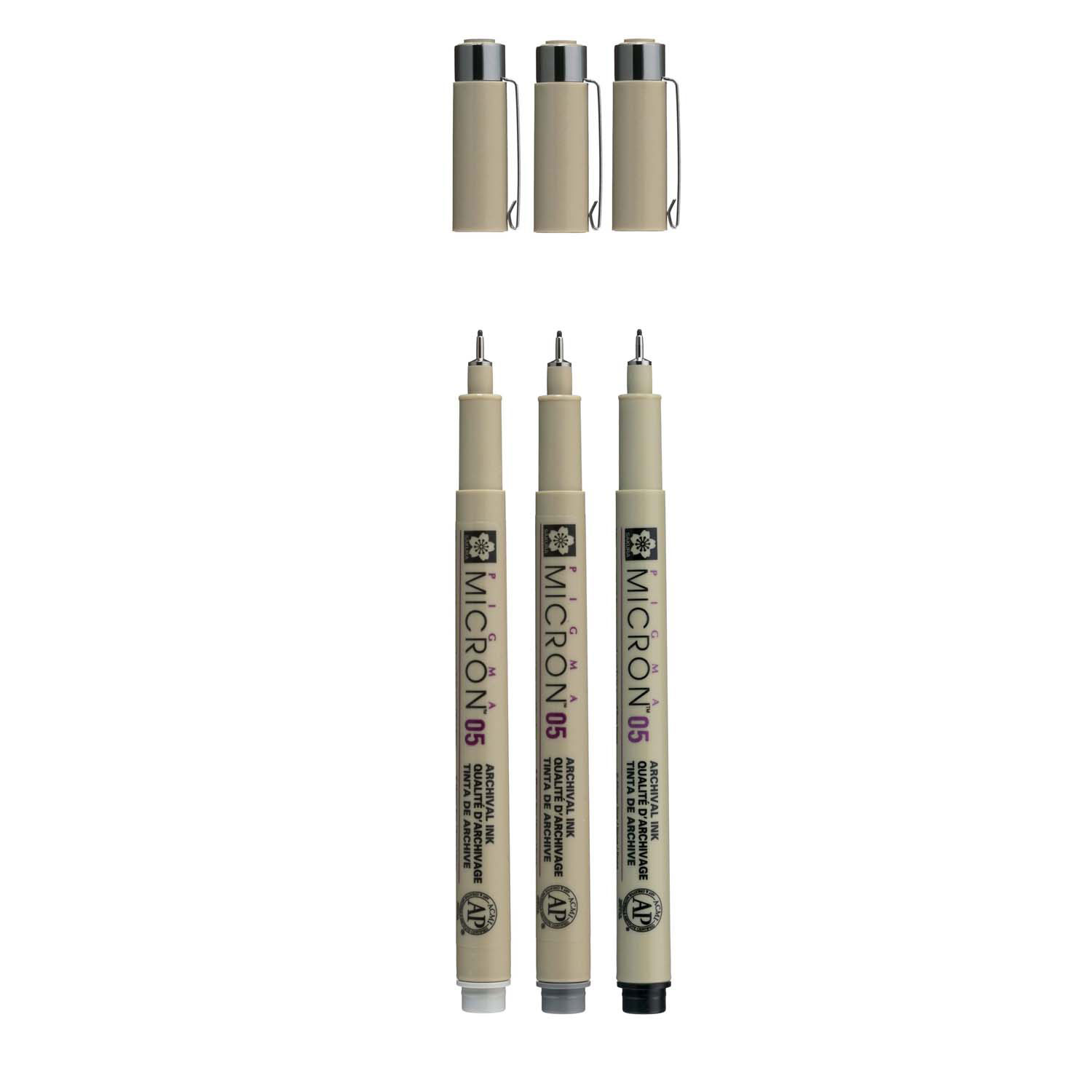 Sakura Pigma Micron 05 Fineliner Set, 3 Pennen,  Zwartgrijs