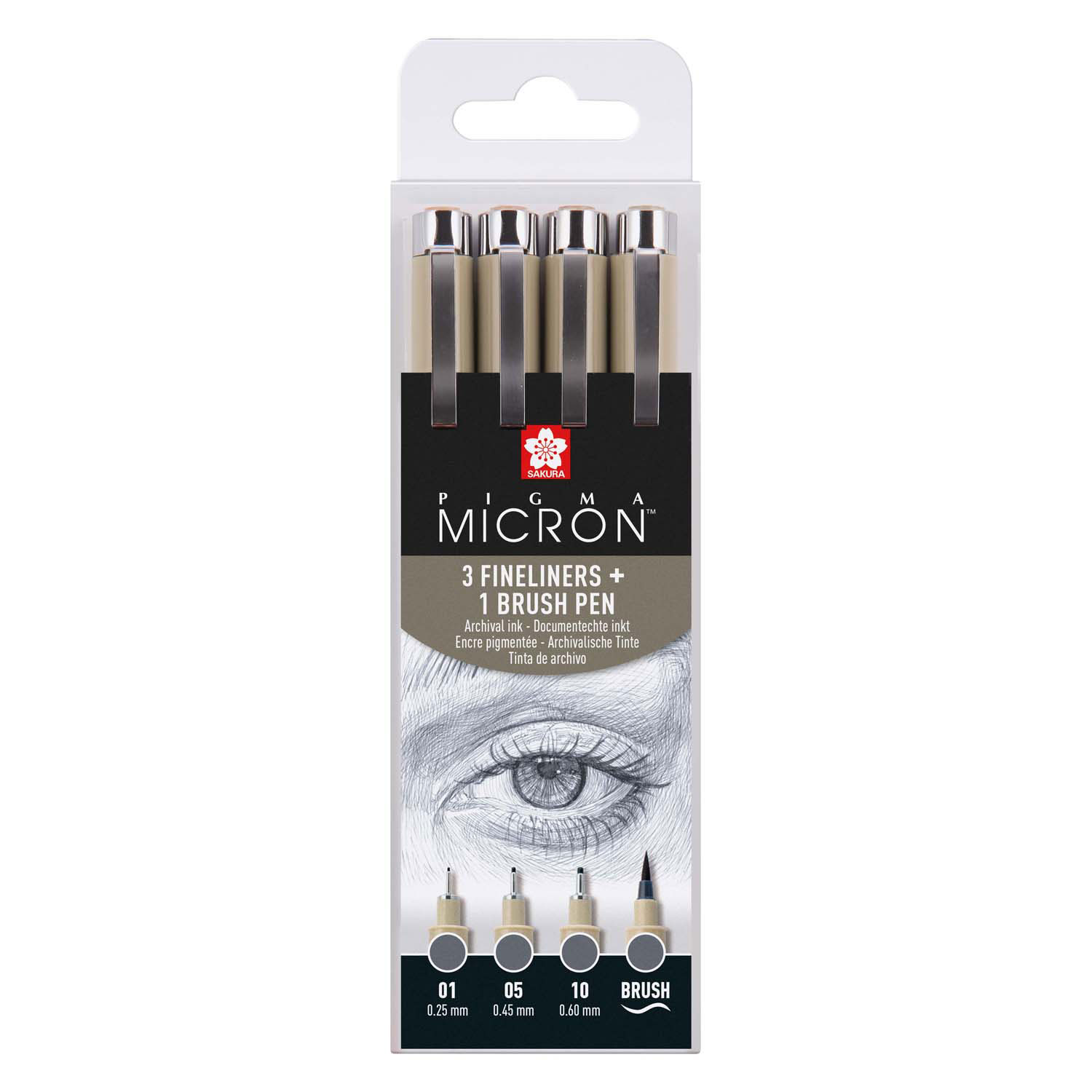 Sakura Pigma Micron Fineliner Set, 4 Maten, Koelgrijs