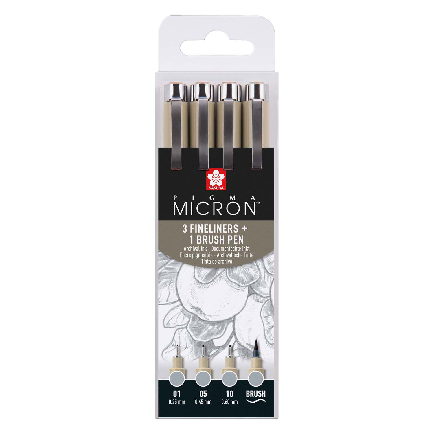 Sakura Pigma Micron Fineliner Set, 4 Maten, Licht Koelgrijs