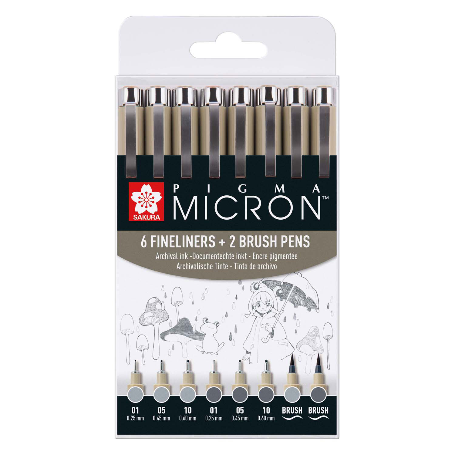 Sakura Pigma Micron Fineliner Set 8 Pen. (Licht) Koelgrijs