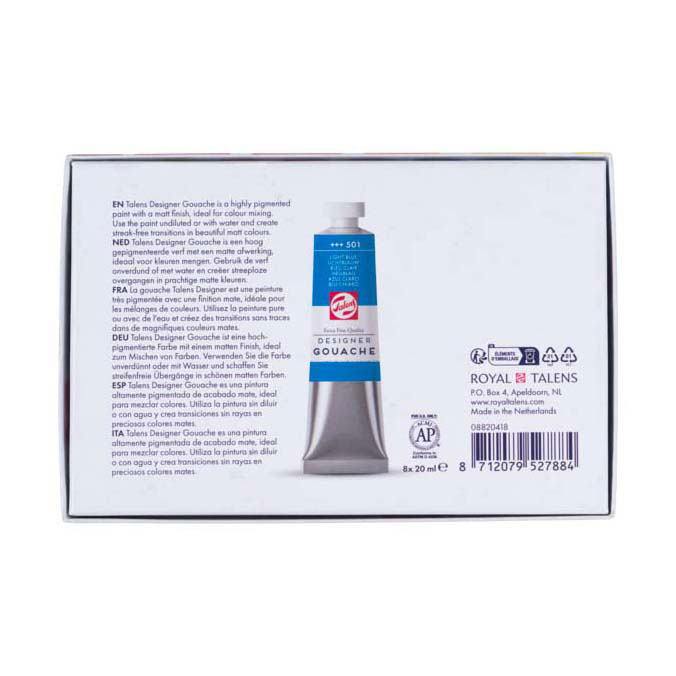 Talens Gouache Extra Fijn Mengset, 8x20ml Tubes