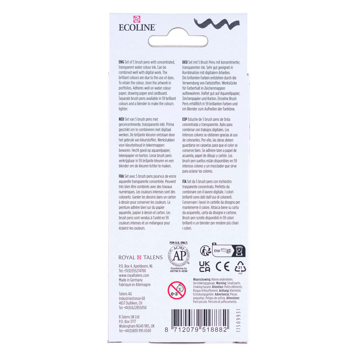 Ecoline Brush Pen set Pastel, 5 Kleuren