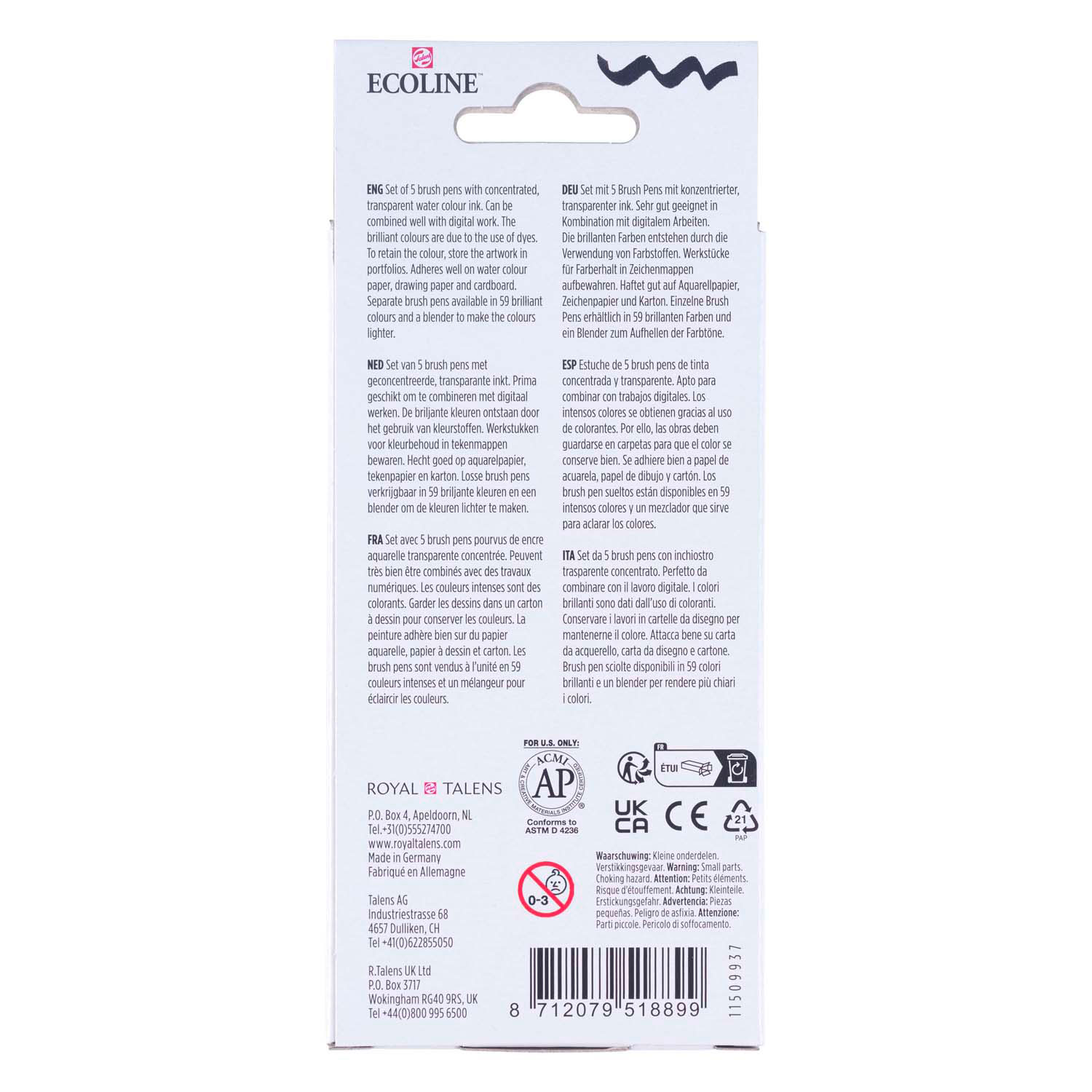 Ecoline Brush Pen set Schaduw, 5 Kleuren