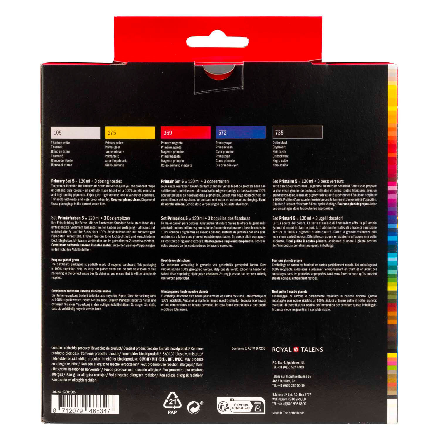 Amsterdam Standard Series Acrylverf Primaire Set 120ml, 5dlg. + 3 Doseertuiten