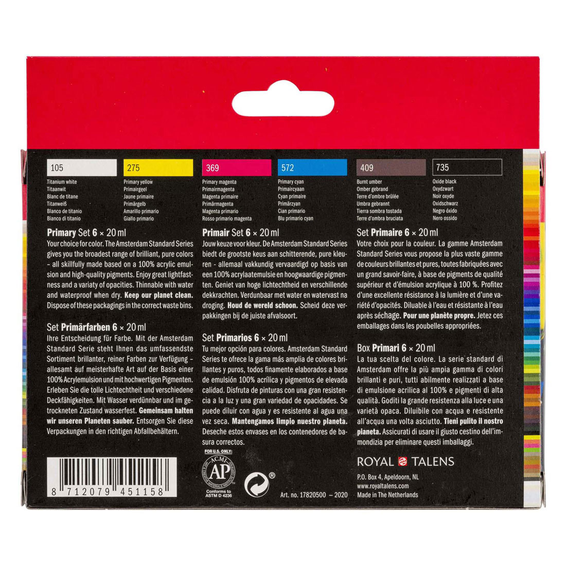 Amsterdam Standard Series Acrylverf Primaire Set 20ml, 6dlg.