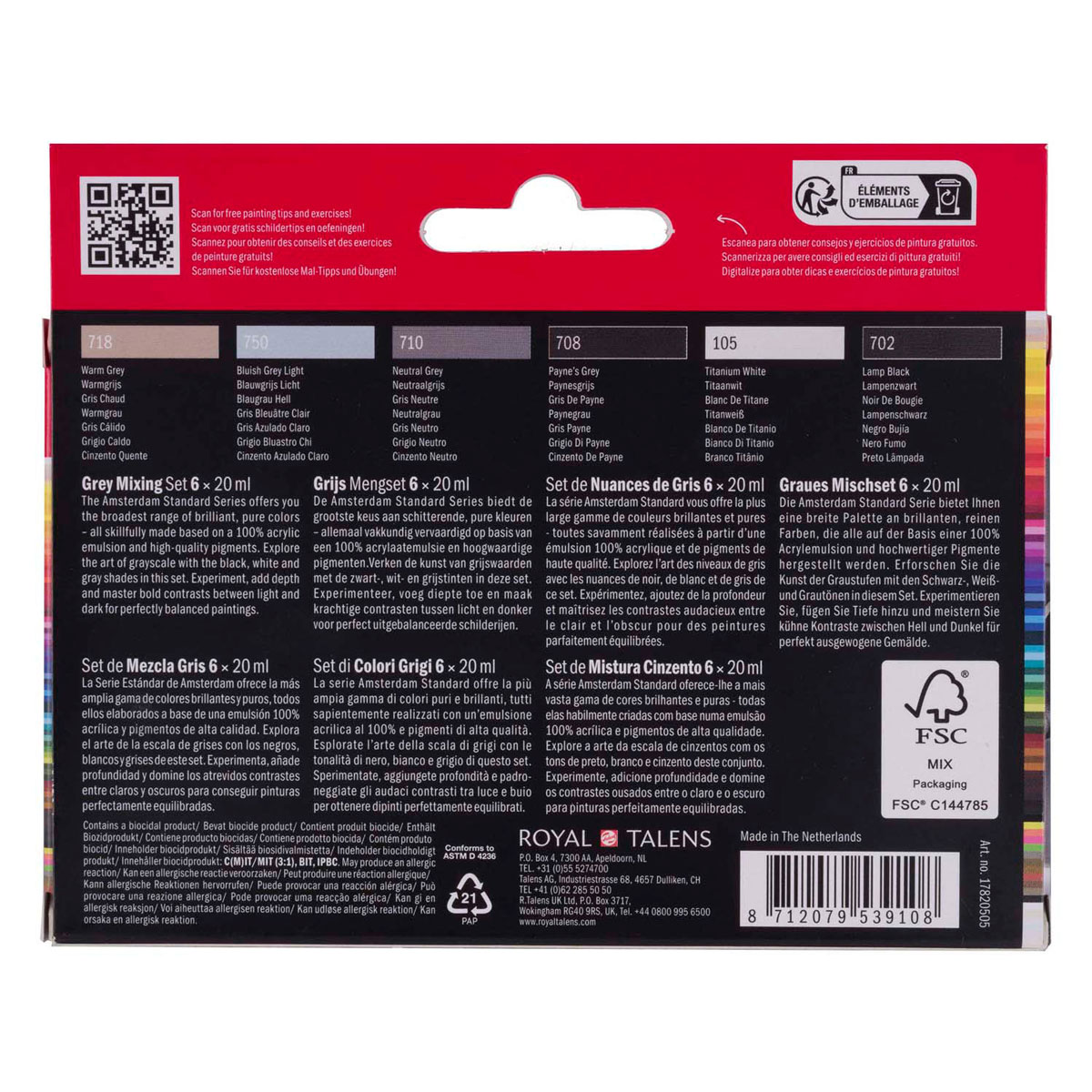Amsterdam Standard Series Acrylverf Grijstinten Set 20ml, 6dlg.