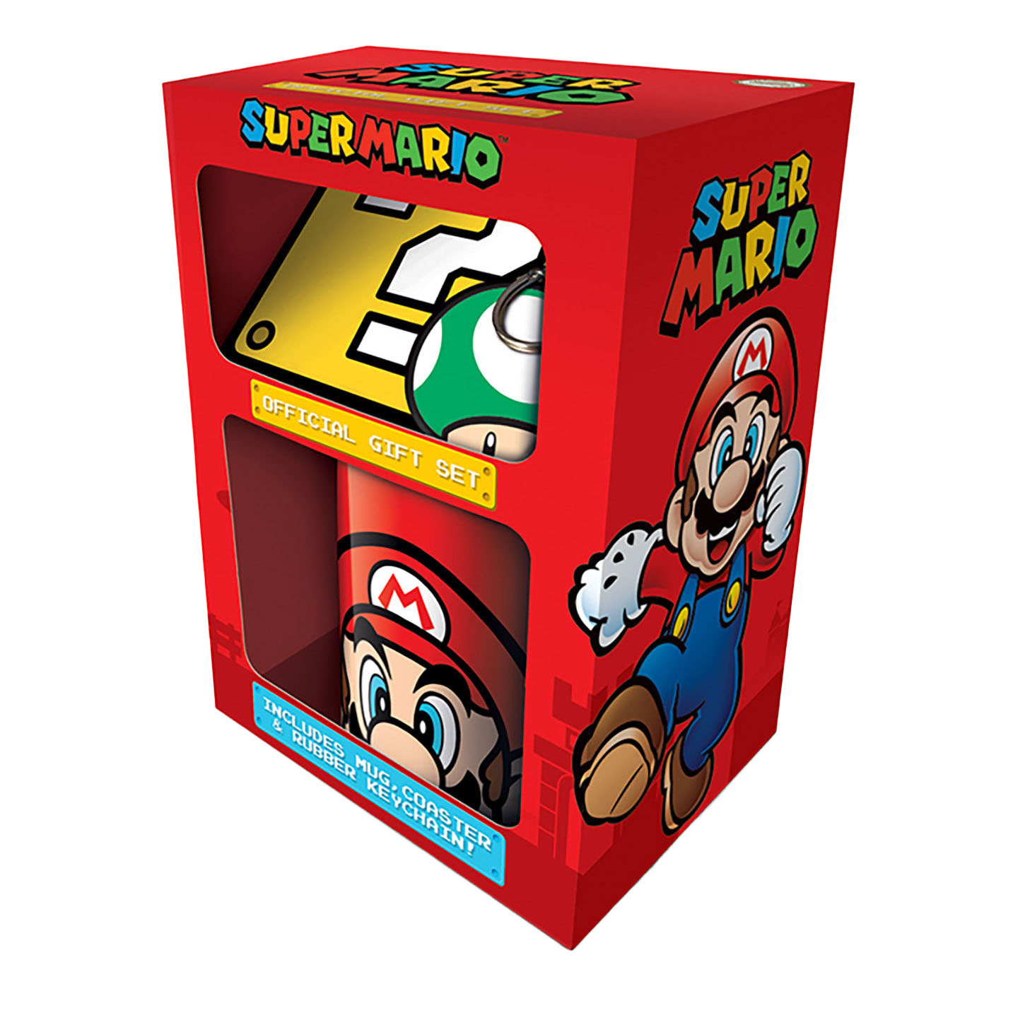 Super Mario Geschenkset – Tasse, Untersetzer & Schlüsselanhänger