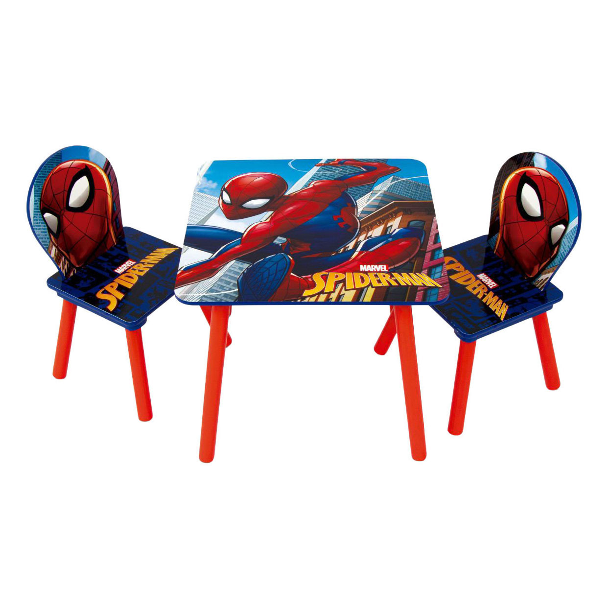 Ensemble table et chaises en bois avec deux chaises Spiderman