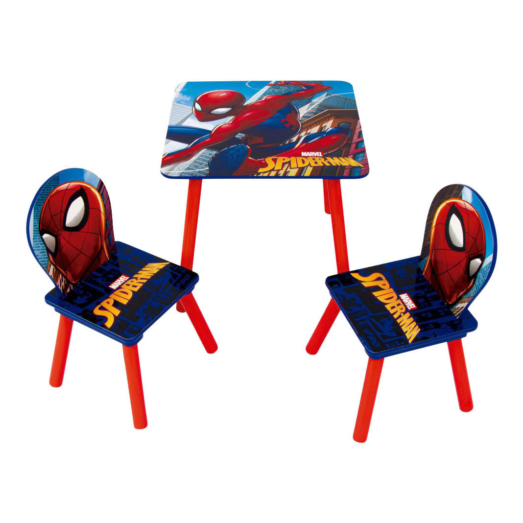 Ensemble table et chaises en bois avec deux chaises Spiderman