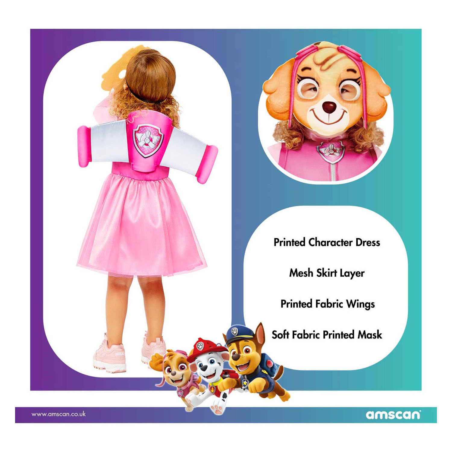 Pat' Patrouille Skye Kostüm für Kinder, 4-6 Jahre