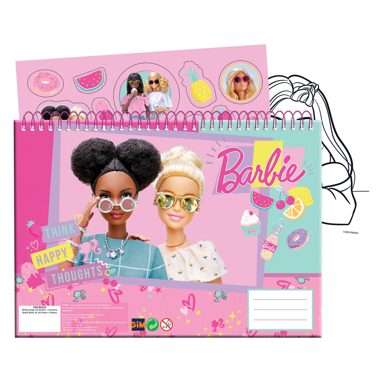 Bloc à dessin Barbie, 40 feuilles avec autocollants