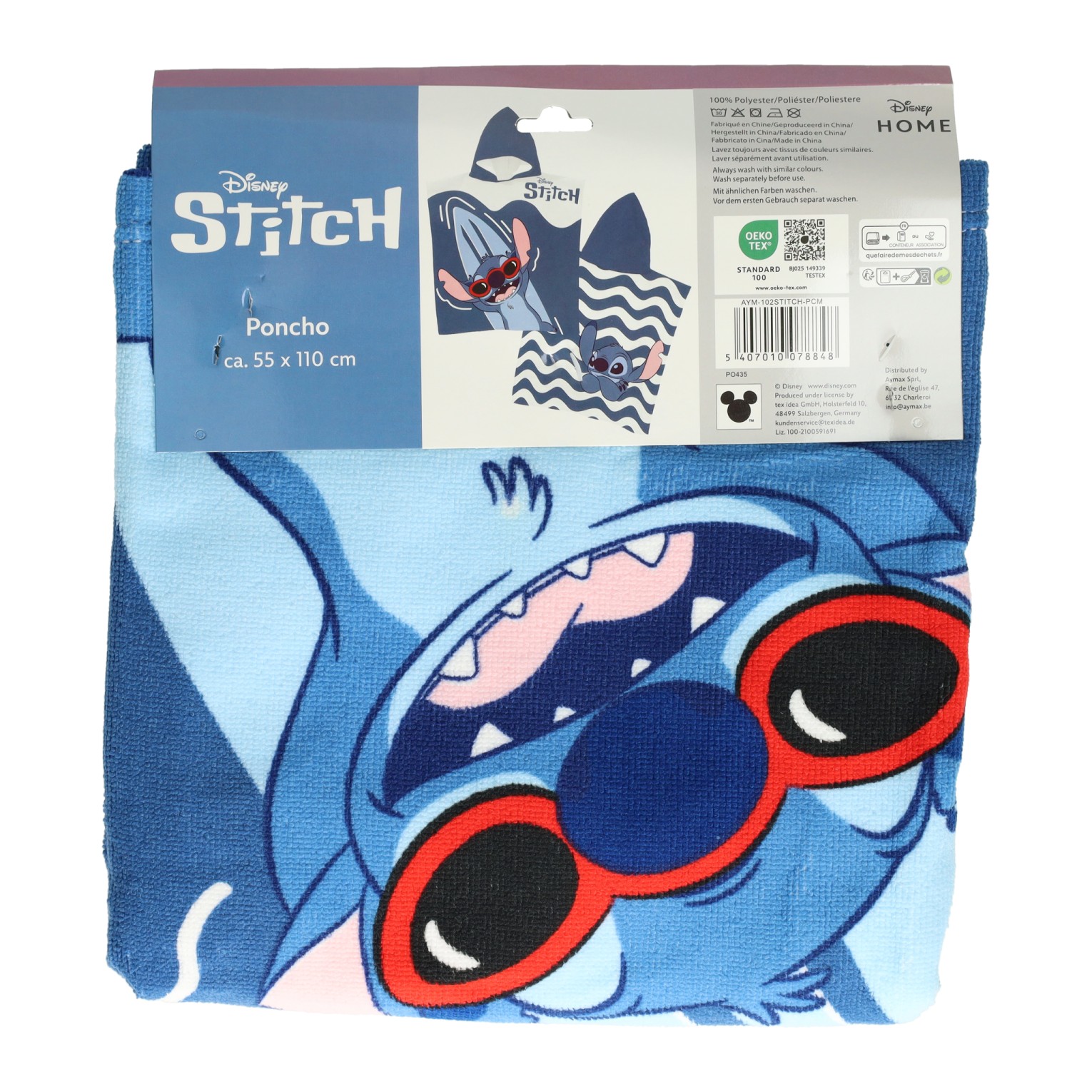 Handdoek Poncho Stitch Blauw/Wit 55x110cm