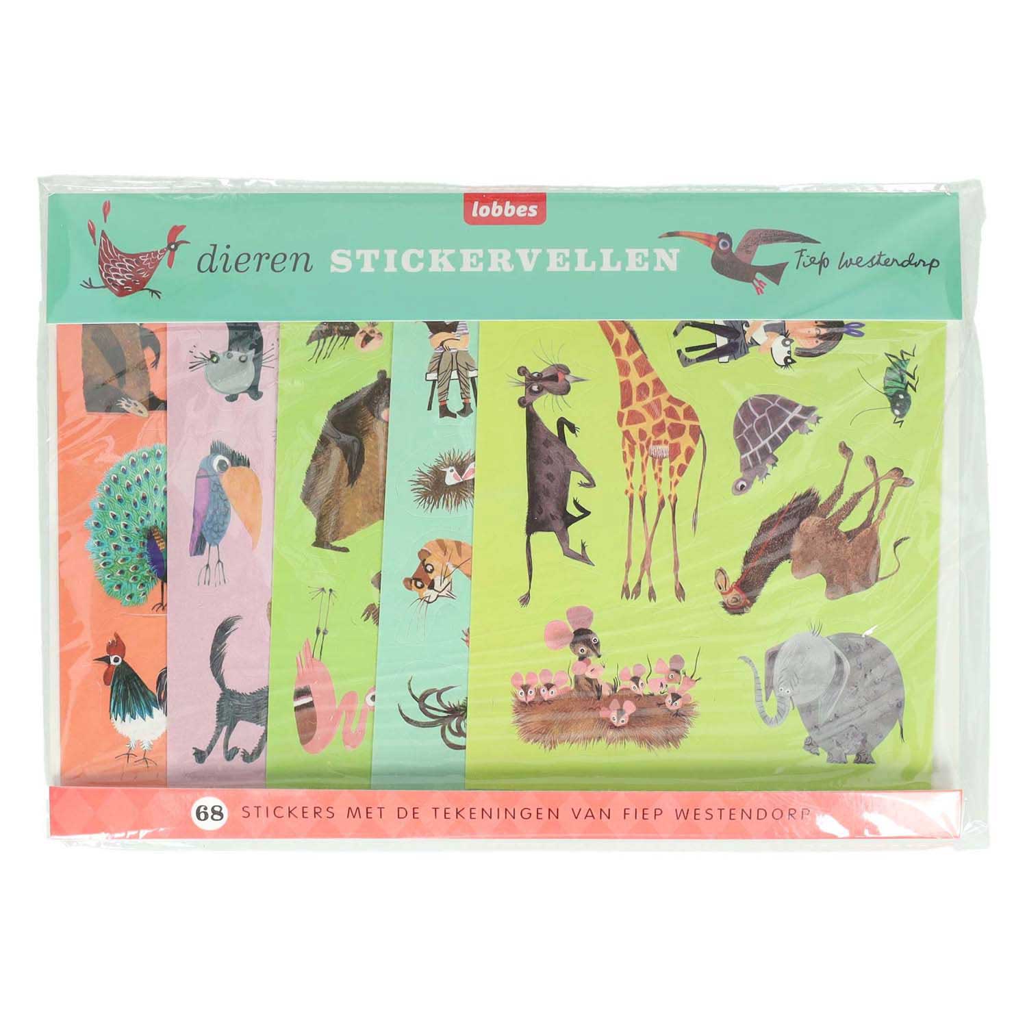 Animaux par Fiep Feuilles d'autocollants, 5 pièces