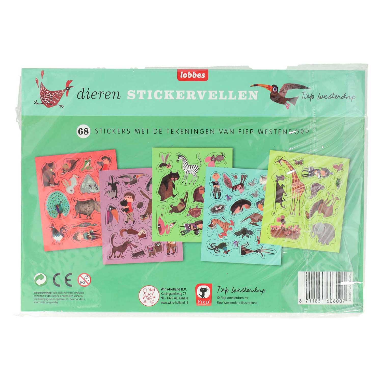 Animaux par Fiep Feuilles d'autocollants, 5 pièces