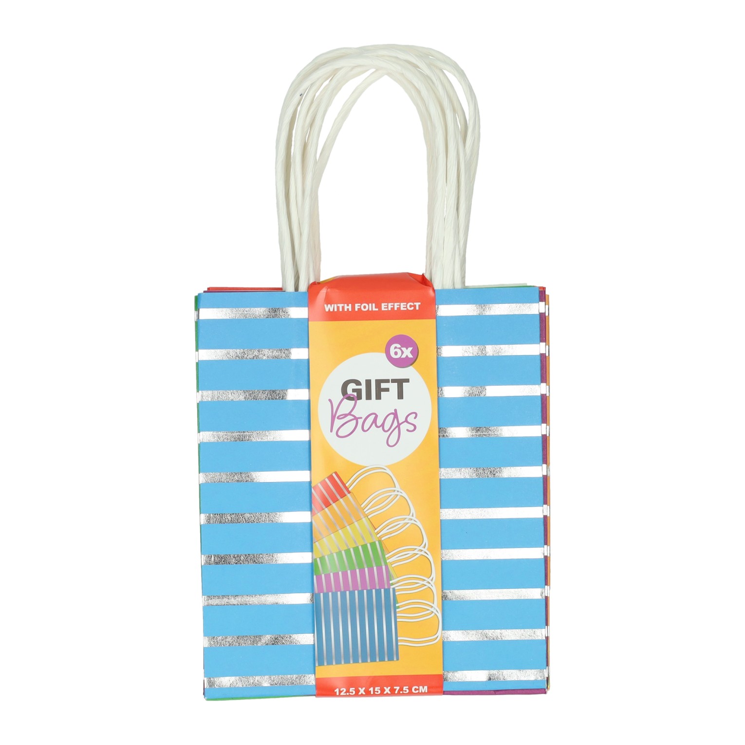 Geschenktasje Kleurrijk Zilver Gestreept, 6st