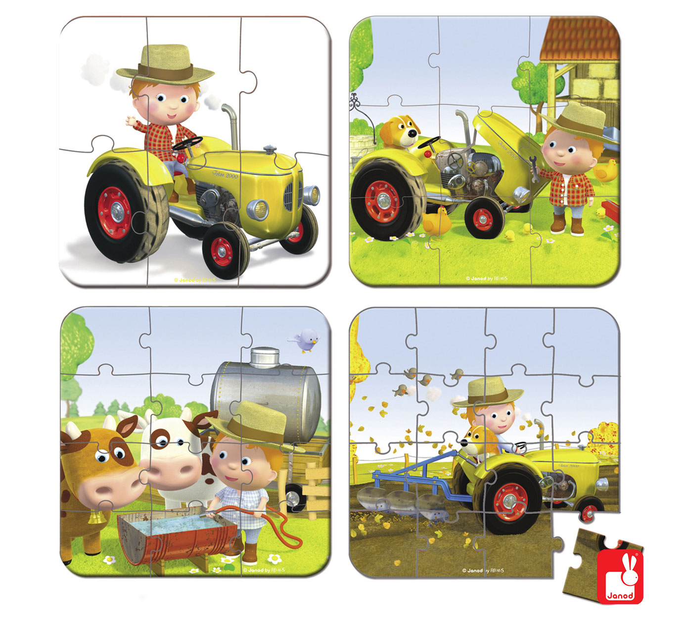 Janod Puzzelkoffer Peter's Tractor, 4-in-1