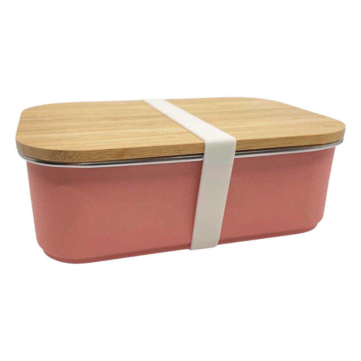 Smikkels Lunchbox aus Edelstahl mit Bambusdeckel, 900 ml, Rosa