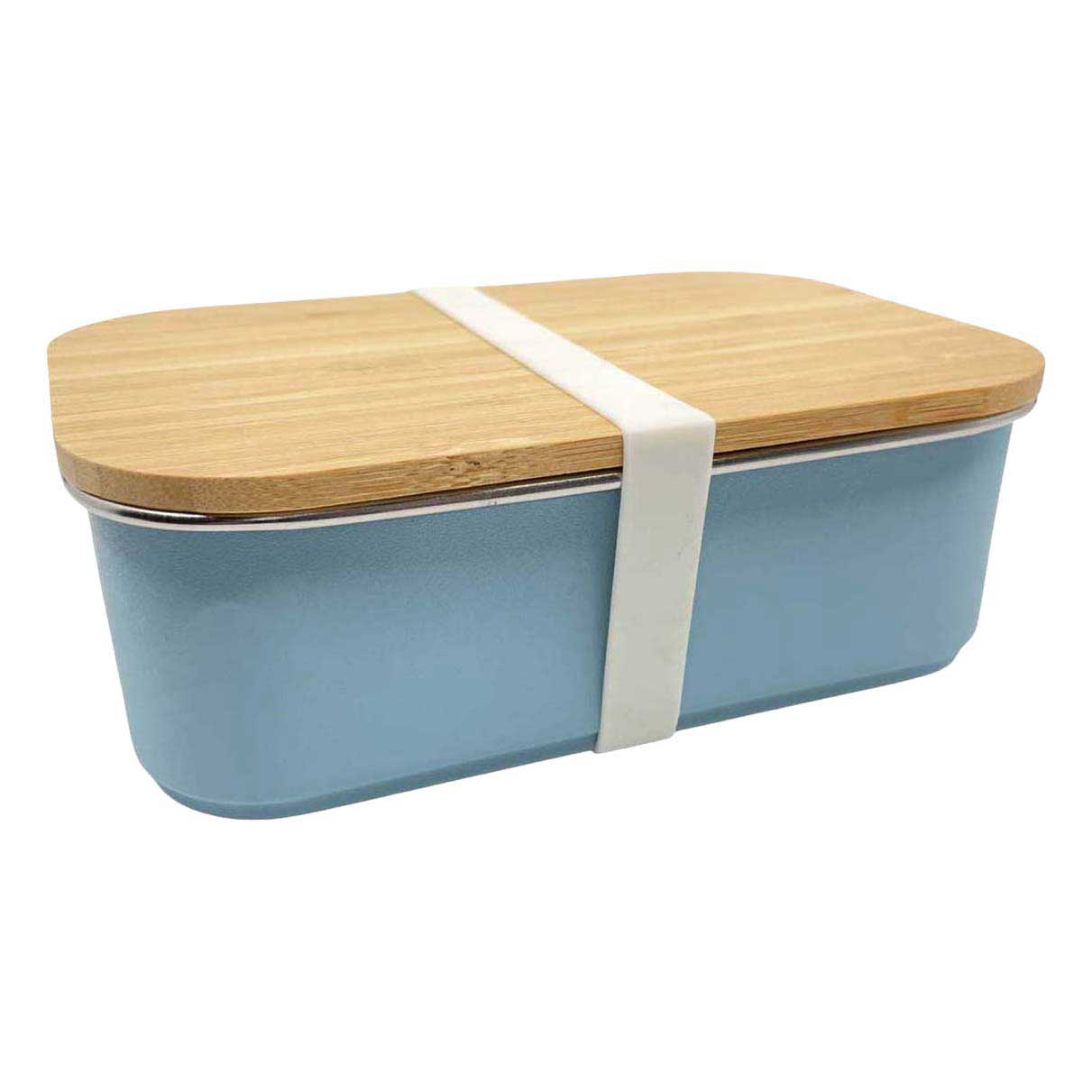 Boîte à lunch Smikkels en acier inoxydable avec couvercle en bambou 900 ml - Bleu