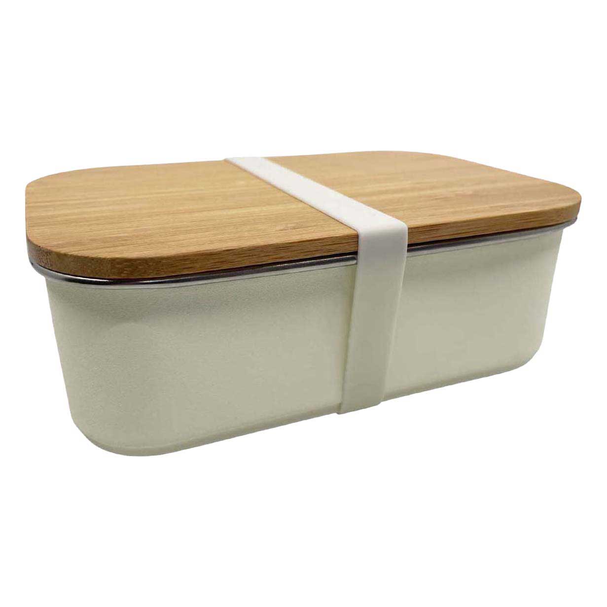 Smikkels Lunchbox aus Edelstahl mit Bambusdeckel, 900 ml, Weiß