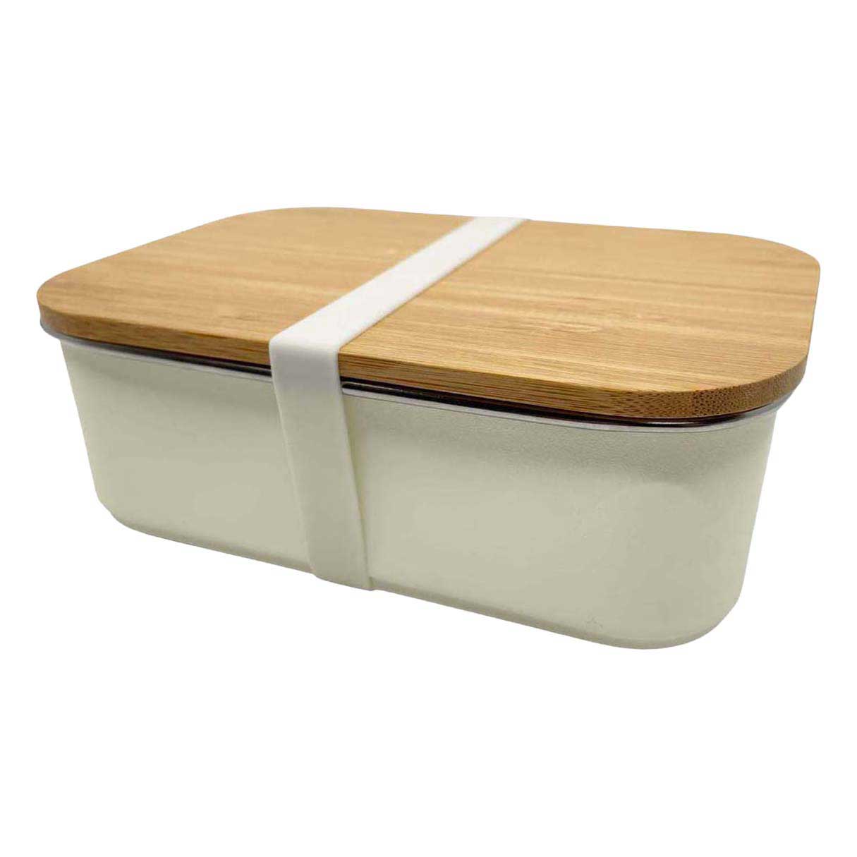 Smikkels Lunchbox aus Edelstahl mit Bambusdeckel, 900 ml, Weiß